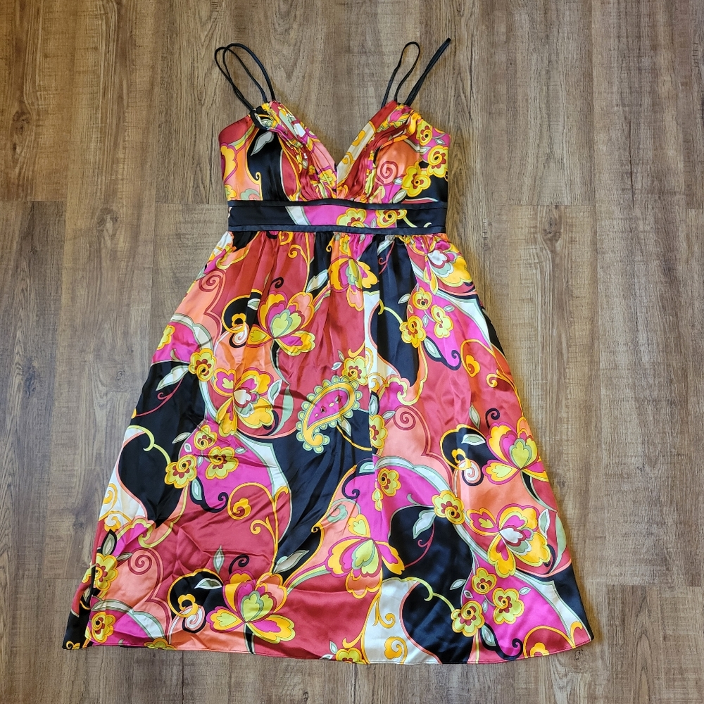 2000s Satin Empire Waist Dress Psychadelic Paisley Oc Oc